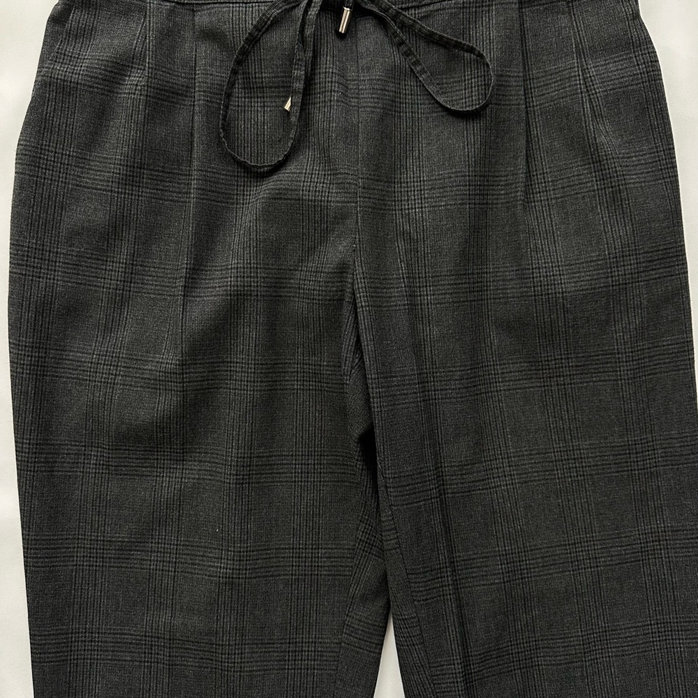 Zara Basic Collection Gray Plaid Drawstring Taper… - image 2